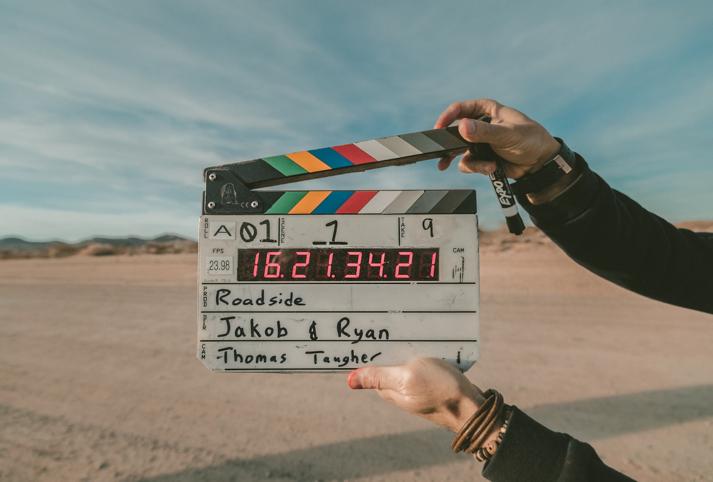 Film clapperboard on a video set
