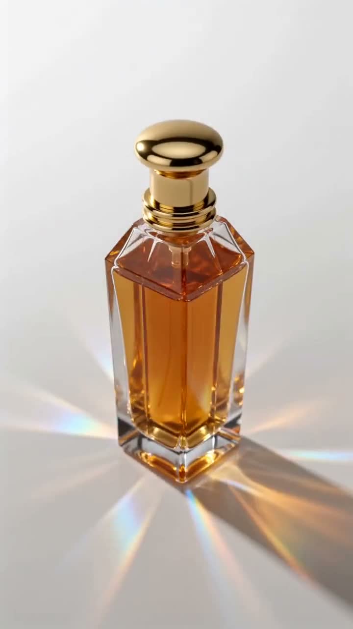 Fragrance packshot suitable for Veo AI video and Seedance ecommerce orbits