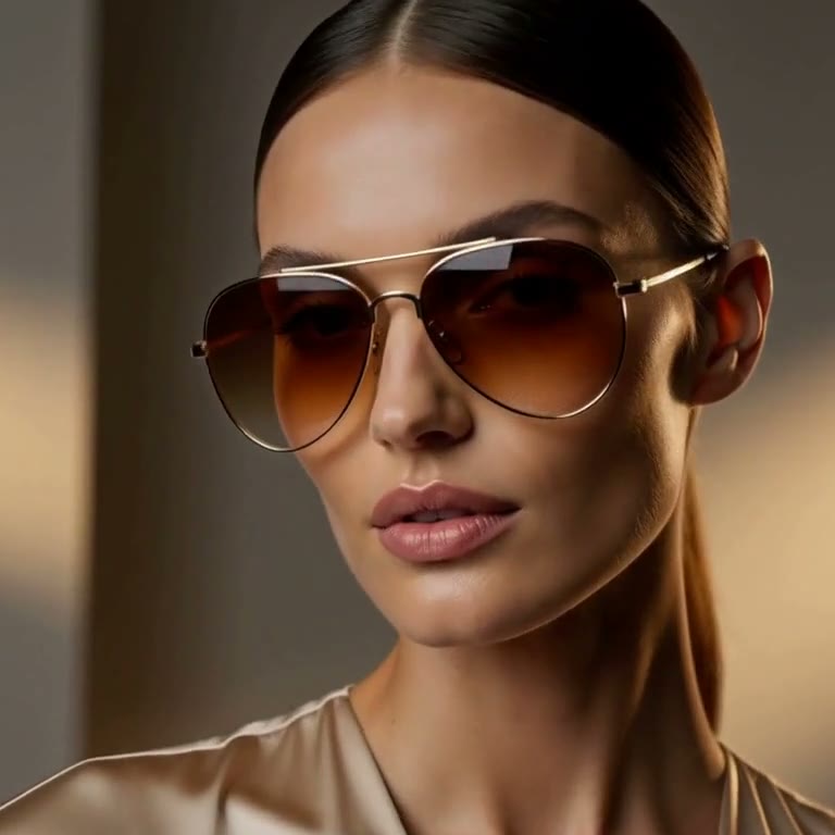 AI wearable try-on product video — gold aviator sunglasses on a fashion model